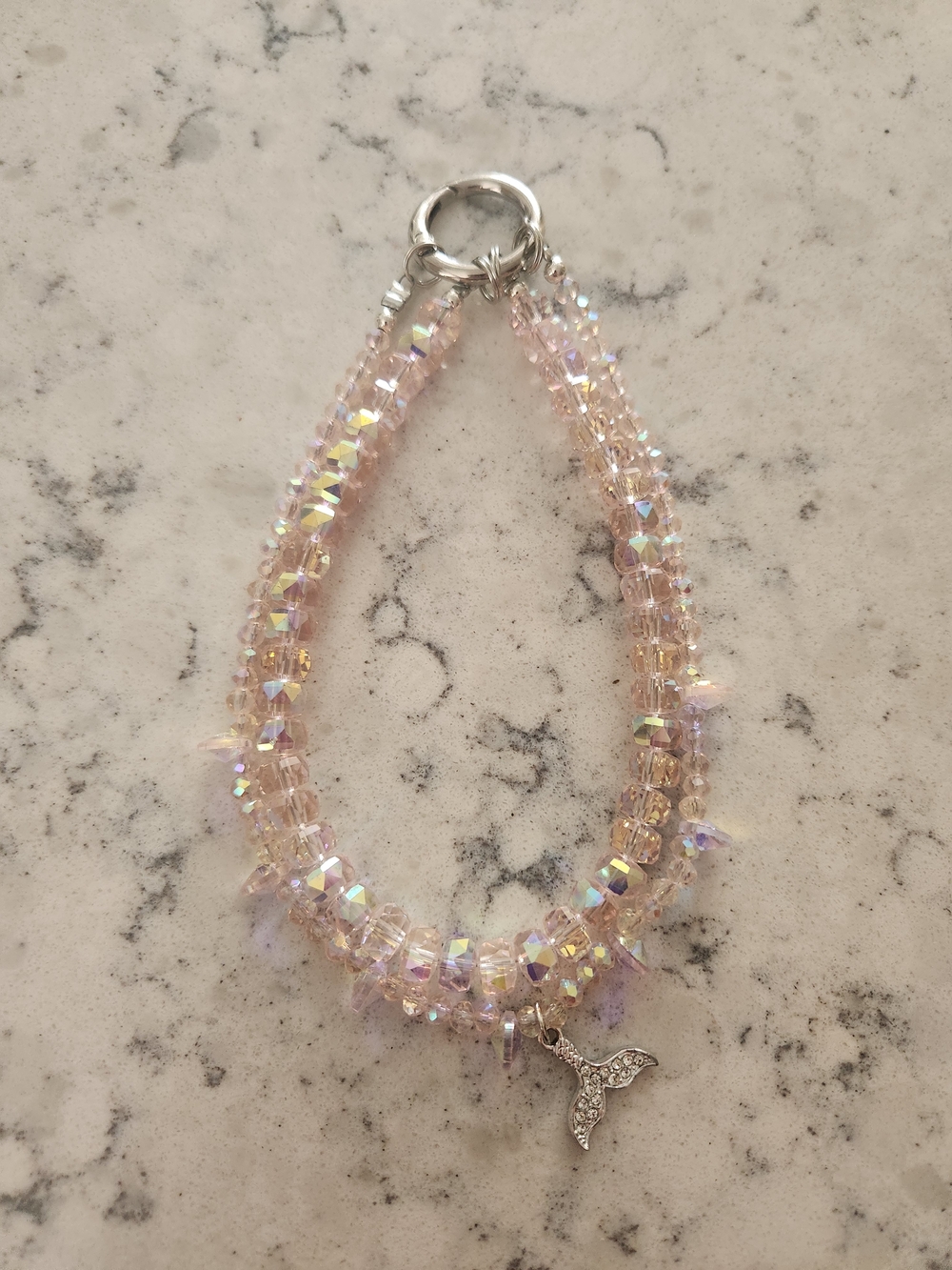 NEW!! Pink Crystal with Mermaid Tail Charm Keychain